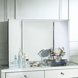 #57 Inspired Home Tabletop Vanity Mirror - Design: Tanith Tri-fold Mirrored Frame Free Standing 28' X 39'