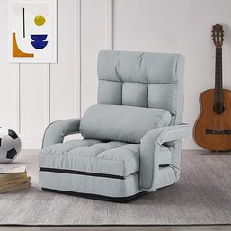 #116 Loungie Davina Recliner Floor Chair,Linen,5 Adjustable Position,Washable Cover, Grey