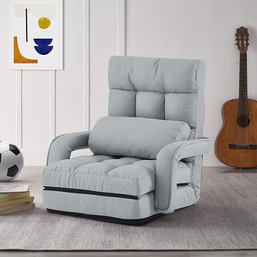 #4 Loungie Davina ReclinerFloor Chair,Linen,5 Adjustable Position, Washable Cover, Dark Grey