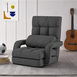 #38 Loungie Davina ReclinerFloor Chair,Linen,5 Adjustable Position,Washable Cover, Dark Grey