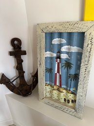 Framed Painted Tin Lighthouse And Anchor Wall Decoration - B22