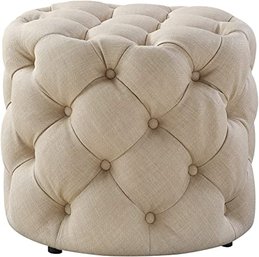 #90 Inspired Home Beige Ottoman Lauren Allover Tufted Round Modern Contemporary 1 PC