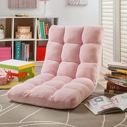 #36 Loungie Microplush Floor Gaming Chair - Rocking Gaming Chair With Back Support, Padded Floor Chair Pink