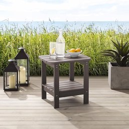 #114 Inspired Home Carlo Weatherproof Faux Wood Outdoor Side Table, Chocolate