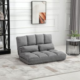 #96 HOMCOM Convertible Floor Sofa Chair, Folding Couch Bed, Guest Chaise Lounge With 2 Pillows Grey