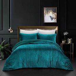 #81 Grace Living Moriah 3pc FullQueen Comforter Set, Crinkle Velvet, 100 Polyester, Green