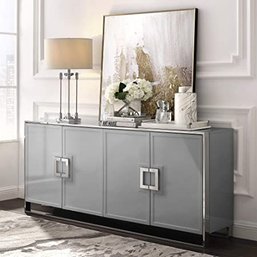 #102 Inspired Home Sideboard Light Grey Design: Daryl 4 Doors  Polished Chrome Handle And Leg Tip