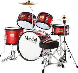 #143 Mendini By Cecilio Kids Drum Set 6in Youth Bass, Toms, Snare Drum, Cymbal, Hi-Hat, Drumsticks & Seat