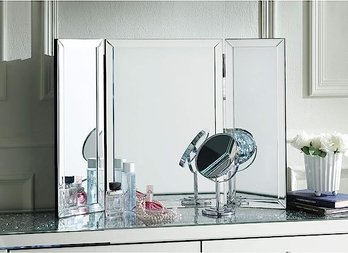 #27 Inspired Home Tabletop Vanity Mirror - Design: Tanith Tri-fold Mirrored Frame Free Standing Or Wall