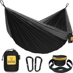 #70 Wise Owl Outfitters Camping Hammock Camping Essentials, Portable  Double Hammock W/Tree Straps Black/Grey