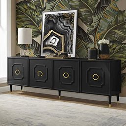 #107 Inspired Home Sideboard - Black Design: Belen 4 Doors Brushed Finish Gold Handle And Leg Tip