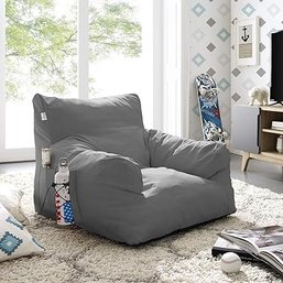 #127 Loungie Comfy Indoor And Outdoor Nylon Self Expanding Foam Arm Chair, Light Grey