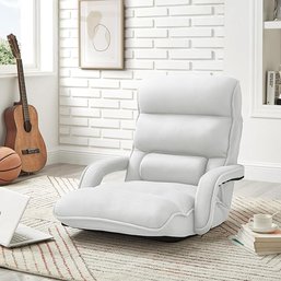 #27 Loungie Dalilah ReclinerFloor Chair, Foldable, Mesh, 5 Adjustable Positions, Washable Cover, White
