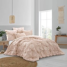 #134 Grace Living Lilyanna Rosette 5pc FullQueen Comforter Set, 100 Polyester Filling, Blush