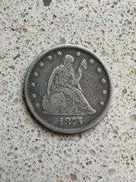 1875 Liberty Seated Twenty Cents Coin - 3