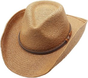 #161 Raffia Straw Shapeable Cowboy Western Sun Hat, Silver Canyon, Natural