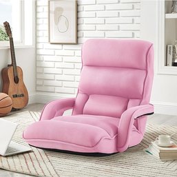 #149 Loungie Dalilah Recliner/Floor Chair, Foldable, Mesh, 5 Adjustable Positions, Washable Cover, Pink