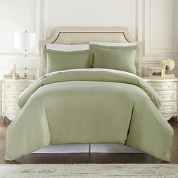 #25 HC COLLECTION Queen Size Duvet Cover Sage With Zipper Closure & 2 Pillow Shams