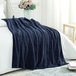 #146 Faux Fur Throw - Navy Blue Throw Blanket For Couch 100 Polyester Yara 50' X 60'