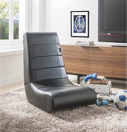 #91 Rockme Black/Black PU Leather Folding Game Chair