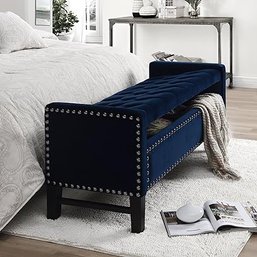 #179 Inspired Home Columbus Velvet Modern Contemporary Button Tufted With Silver Nail Head Navy