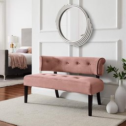 #6  Inspired Home Velvet Settee Bench With Back - Button Tufted Velvet Bench For Living Room Miranda, Blush