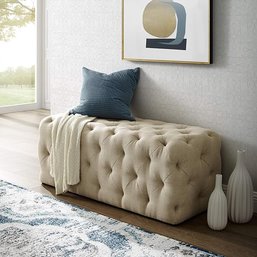 #33 Inspired Home Beige Linen Bench - Design: Hayden Allover Tufted Modern & Contemporary Design