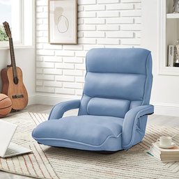 #71 Loungie Dalilah Recliner/Floor Chair, Foldable, Mesh, 5 Adjustable Positions, Washable Cover, Blue