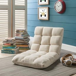 #8 Loungie Super-Soft Folding Adjustable Floor RelaxingGaming Recliner Chair, Beige