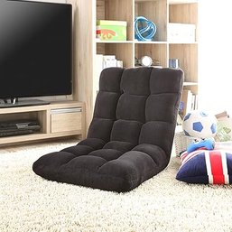 #71 Loungie Super-Soft Folding Adjustable Floor RelaxingGaming Recliner Chair, Black