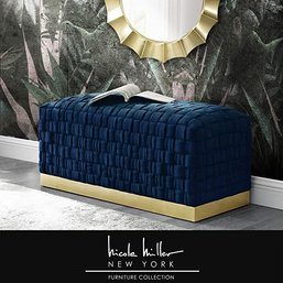 #16 Nicole Miller New York Satine Navy/Gold Velvet Bench