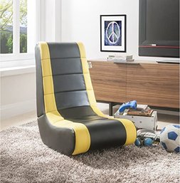 #130 Loungie Rockme Upholstered Game Rocker Chair Black/Yellow
