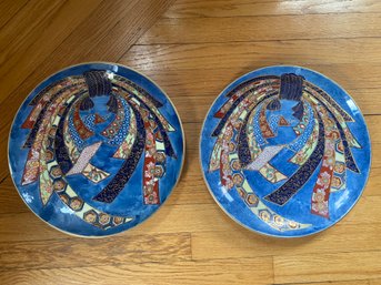 Pair Of Gold Imari Hand-painted Platters