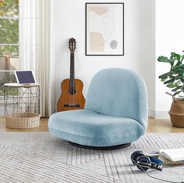 #52 Loungie Jamarlon Swivel Recliner/Floor Chair, Plush, 5 Adjustable Positions, Washable Covers, Blue