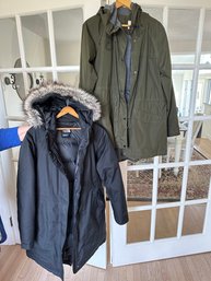 Woman's North Face Jacket With Removable Hood With Fur Trim & Green Nylon Fall/spring Jacket Both Size XL - C1