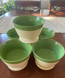 5 Vintage Raffiaware By Thermo-Temp Green & Cream Bowls