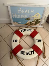 Beach Themed Life Preserver And Wall Sign - B25