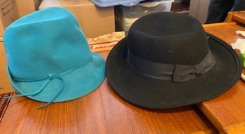 Frank Olive Of NY Turquoise Hat And Black Wool Doeskin Felt Hat By Tinatoo - 78