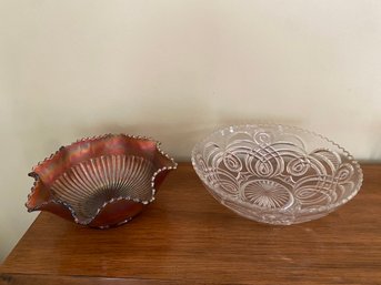 Fluted Carnival Glass Bowl And Decorative Bowl - 41