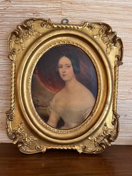 Antique Picture Of Countess D'orsy In Gold Chalkware / Plaster ? Frame -LV12