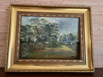 Antique Landscape Painting In Wide Gold Frame Signed By Artist - LV10