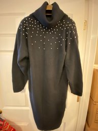 Faux Pearl Embellished On Front And Back Lambs Wool Dress - Size Large By Stephan Andrews - 95
