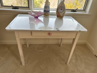 Antique Tin Top Table With Drawer - 3RD5