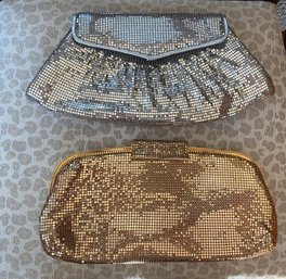 2 Whiting & Davis Vintage Clutch Purses Silver And Gold In Fab Condition