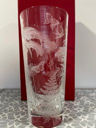 Stunning Baccarat 12 Inch Heavy Etched Glass Vase New In Box - A2