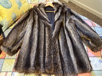 Woman's Raccoon Jacket Monogrammed Inside Size Estimate Large  - B32