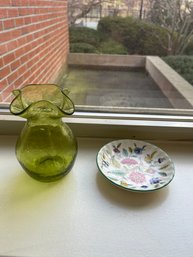 Handblown Petite Green Vase And Minton Trinket Dish - 30