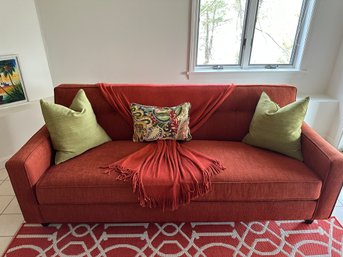 Like New Brick Red Sleep Sofa By Rowe Furniture Includes Pillows And Throw  - B19