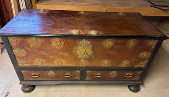 Antique Cedar Chest With Brass Accents And 2 Drawers