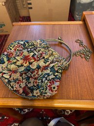 Metal Handled Beaded Bag With Long Chain - 64